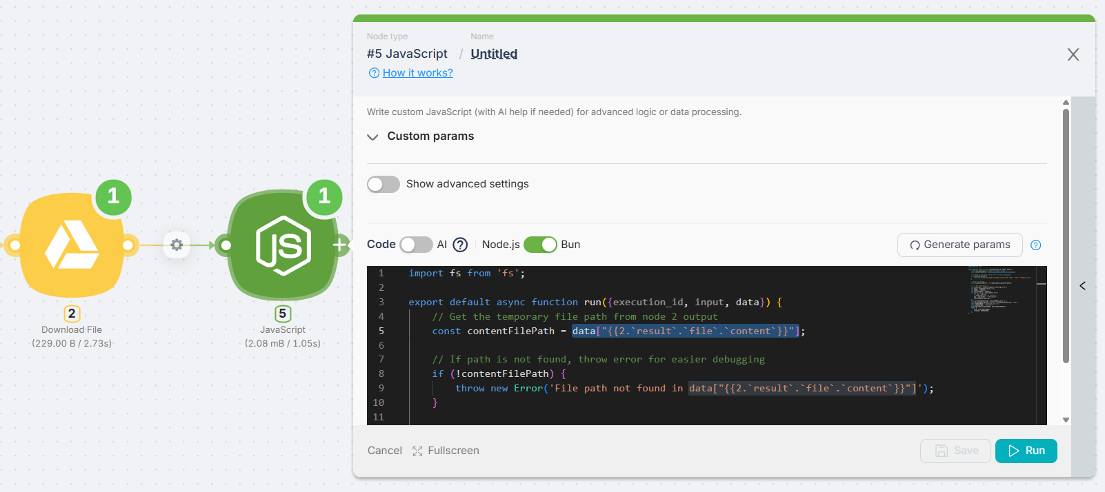 Reading the file path in JavaScript node