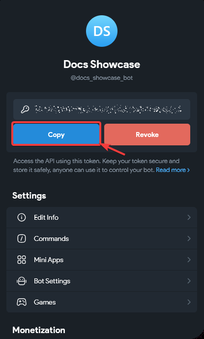 BotFather token message