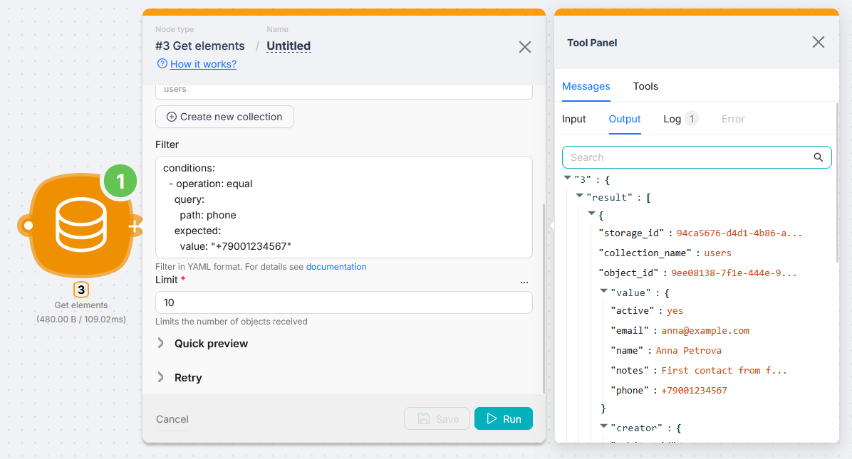Get elements: YAML filter and matching objects in the output