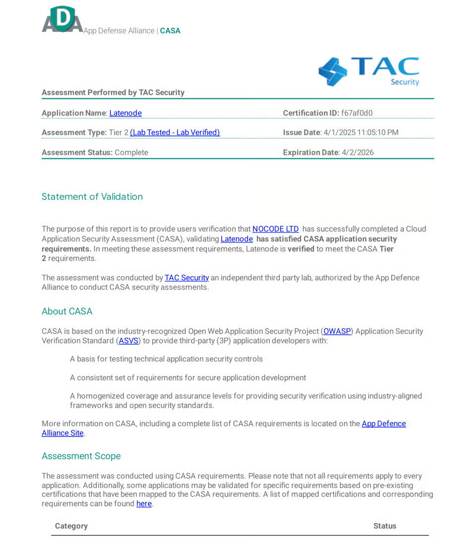 CASA assessment screenshot 1