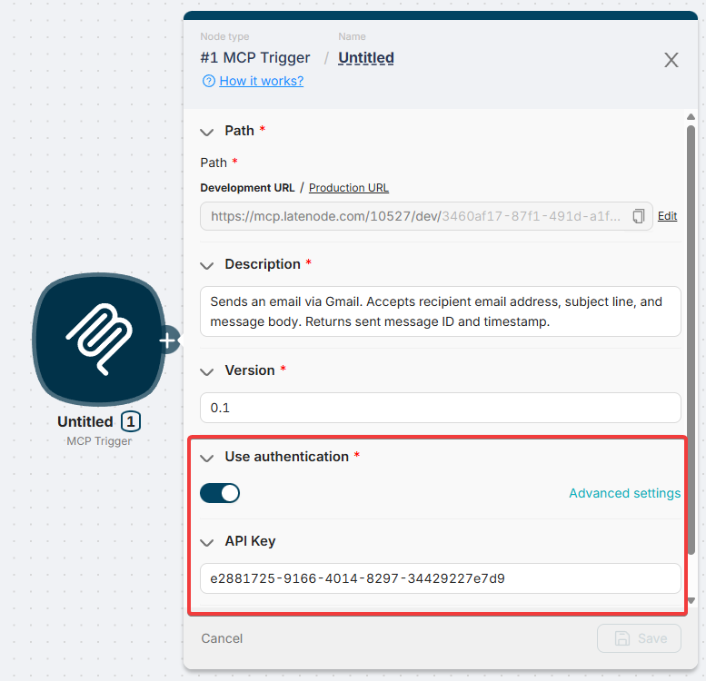 MCP Trigger server settings