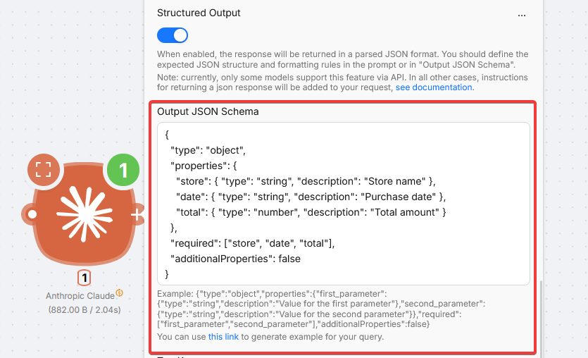 Claude JSON Schema field