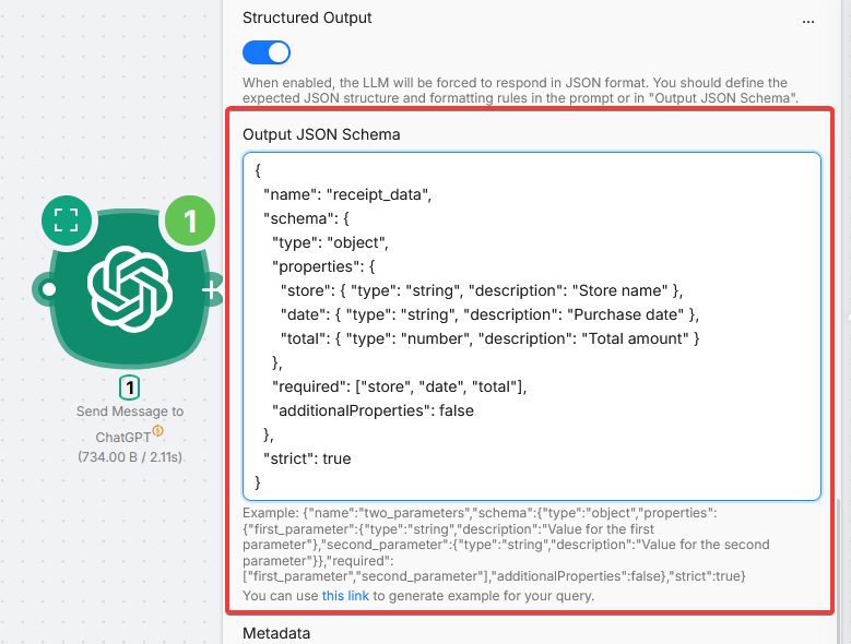 Output JSON Schema field