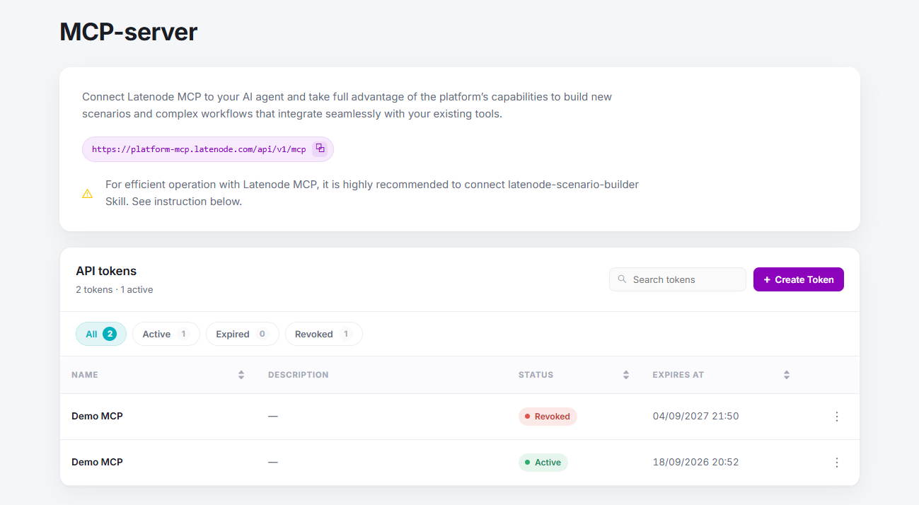 Latenode MCP Server page