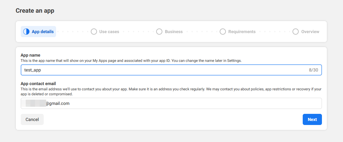 Meta for Developers — step 2