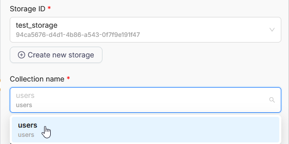 Storage ID and Collection name as dropdowns in a node
