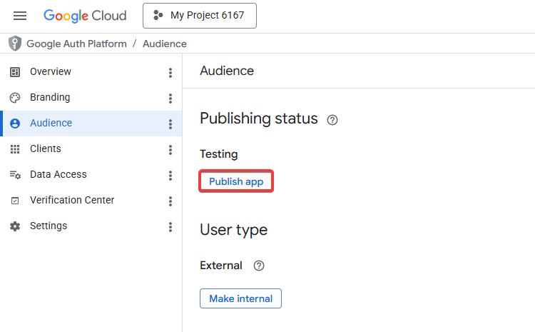 Publish app button in Audience section