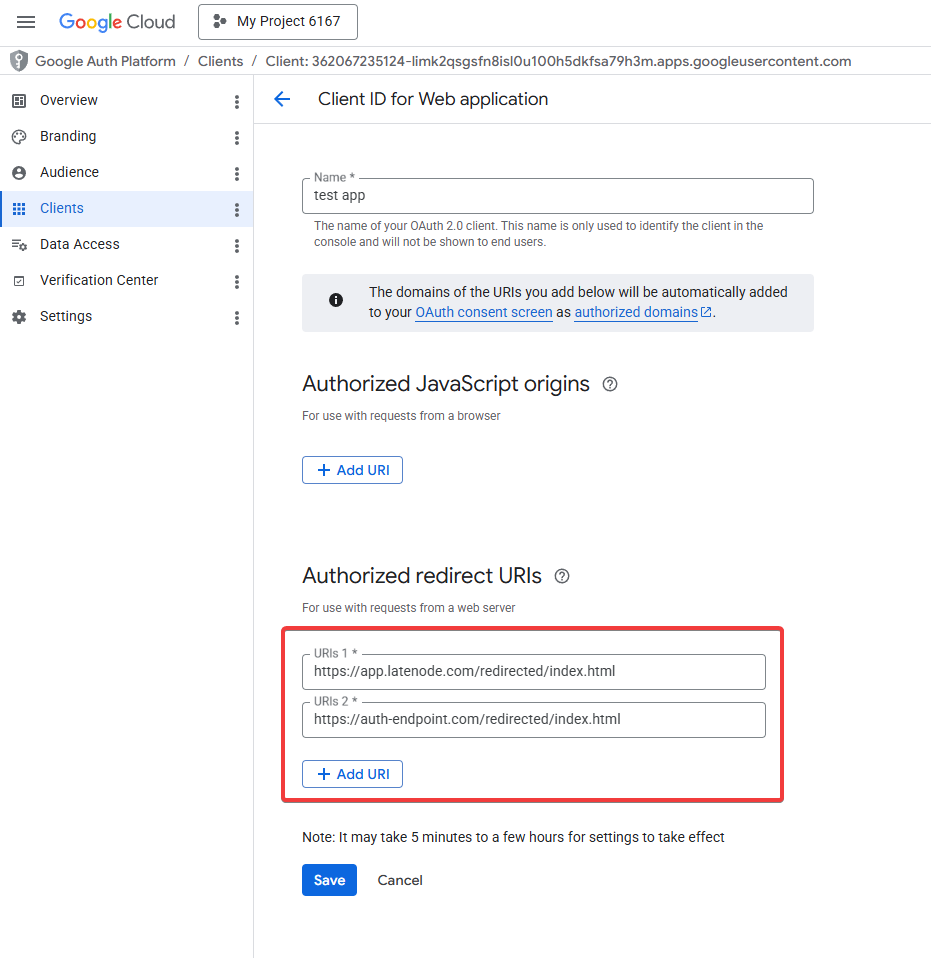 Redirect URI values for US domain