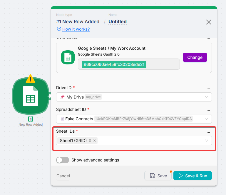 Sheet selection on a Google Sheets node