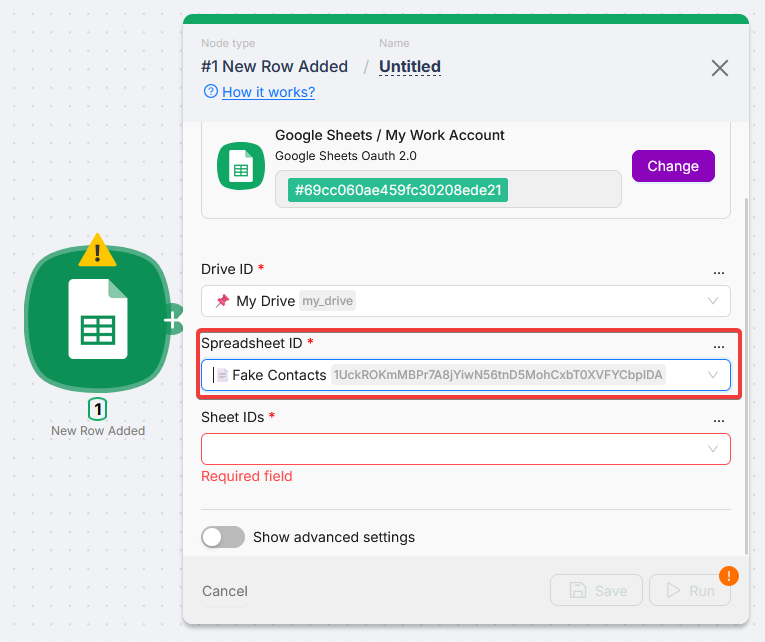 Spreadsheet ID dropdown