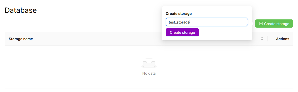 Create storage dialog: storage name