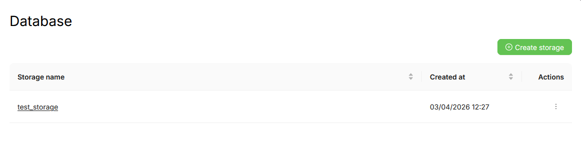 Storage created and visible in the list