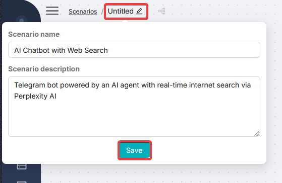 Create scenario dialog: name field with the scenario title