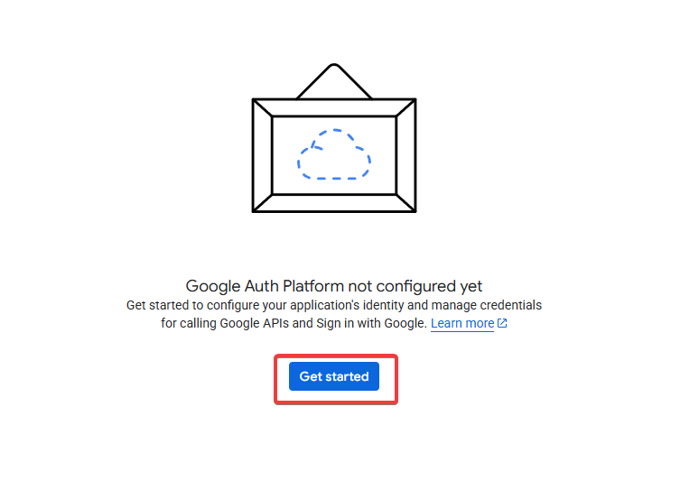 Get Started button in OAuth consent screen setup