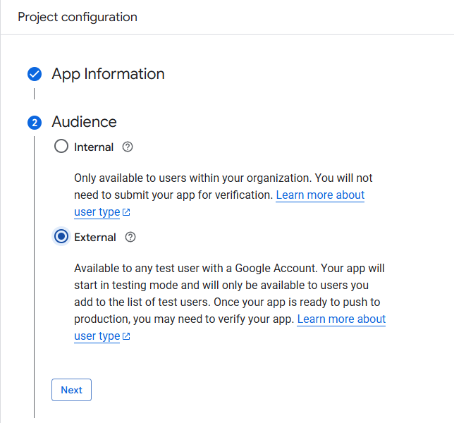 External audience option selection