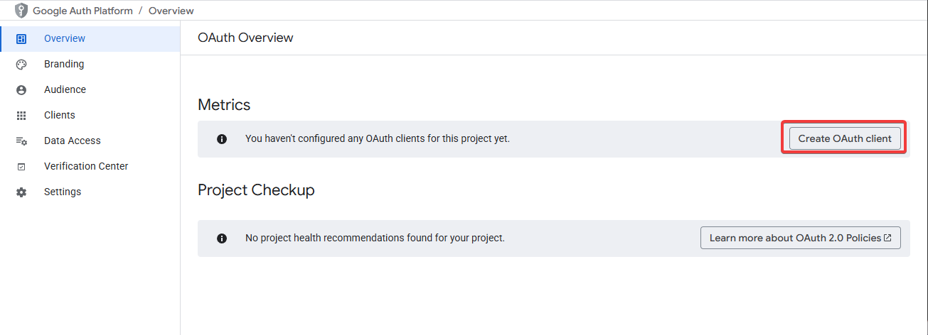 OAuth client creation with Web application type