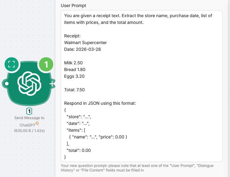 Structured output example in UI