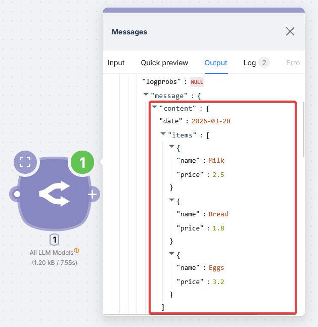 Example structured result
