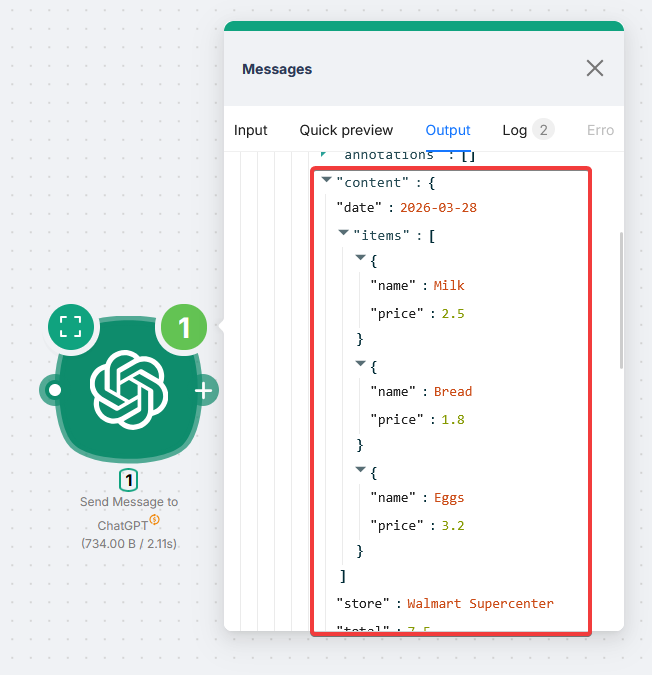 Result after structured output