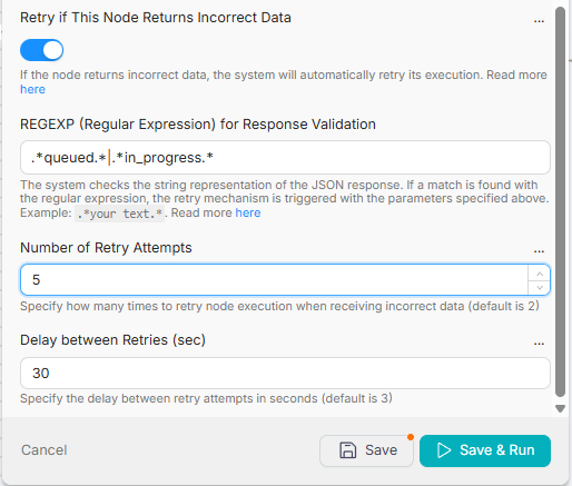 Retry settings for video generation